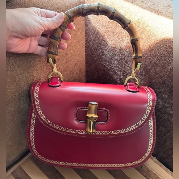 Gucci Bamboo Handle Red Box Leather Special Edition Handbag size M - Picture 4 of 16